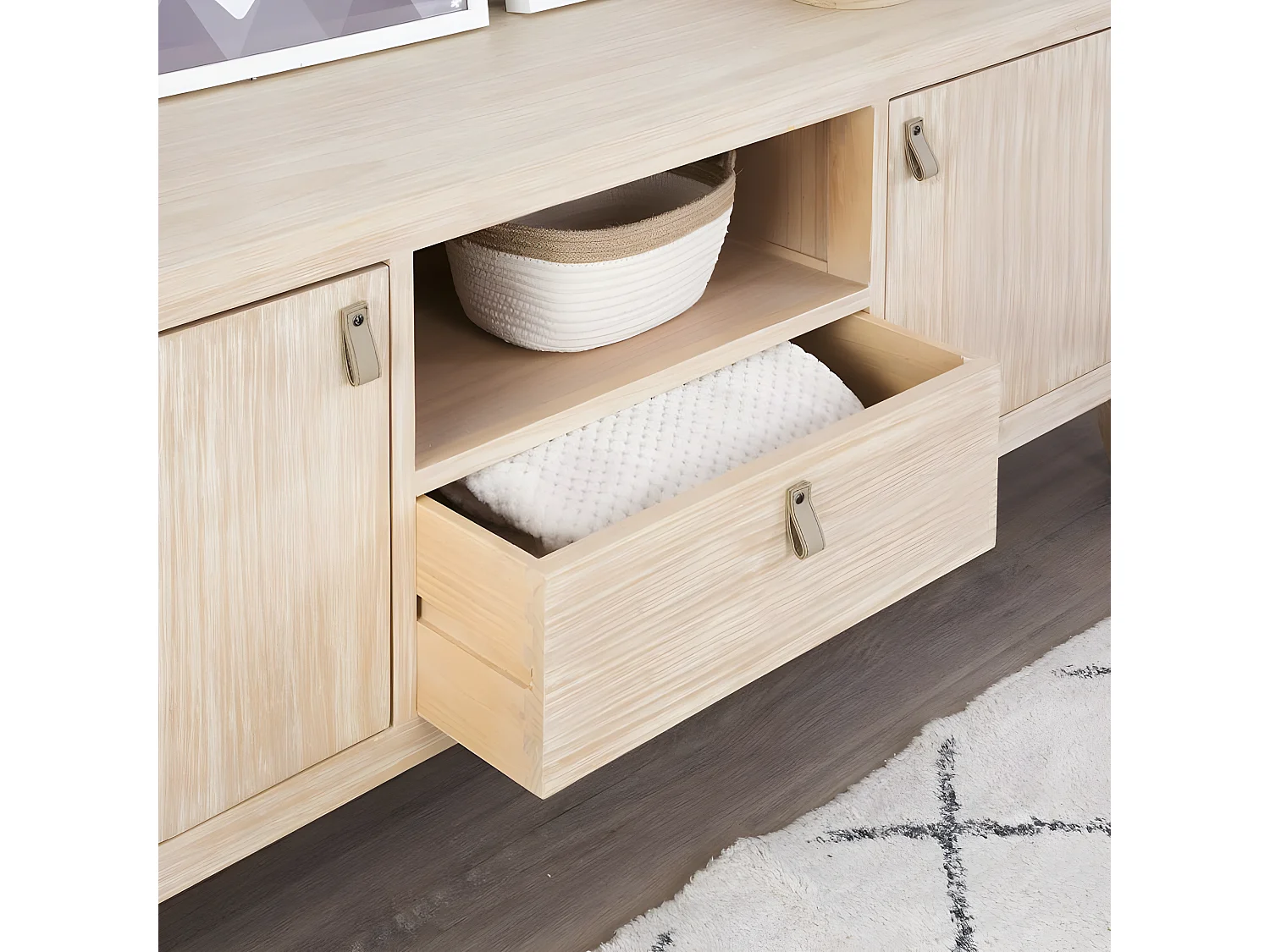 Meuble tv en bois massif naturel 160x60