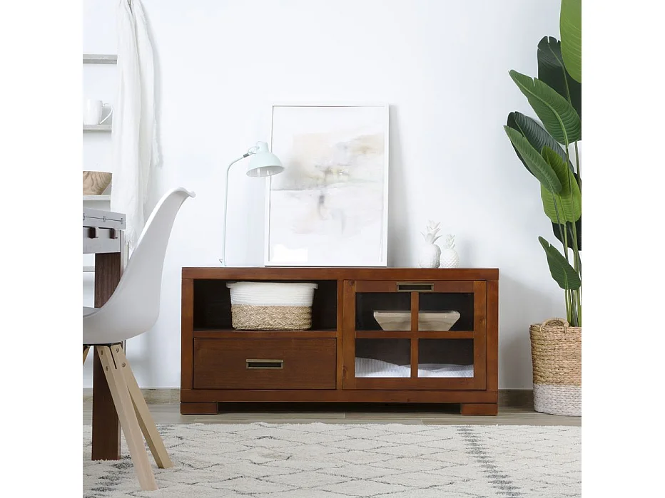 Meuble tv en bois massif marron 130x60