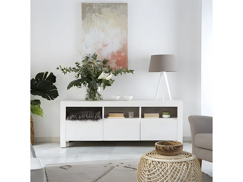 Mobile tv legno massello e pannello in mdf bianco 45x61