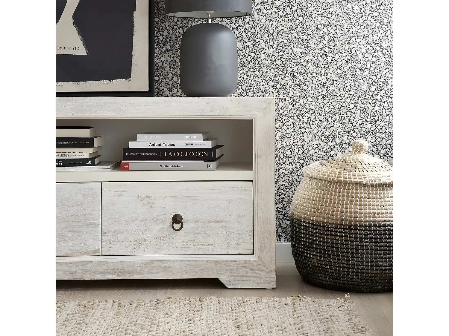 Meuble tv en bois massif blanc 160x60