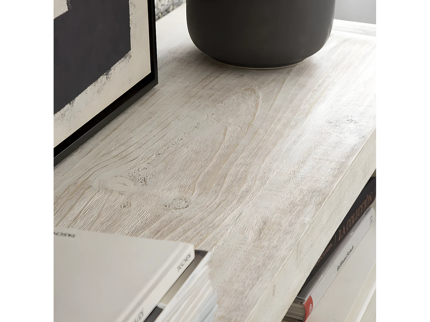 Meuble tv en bois massif blanc 160x60