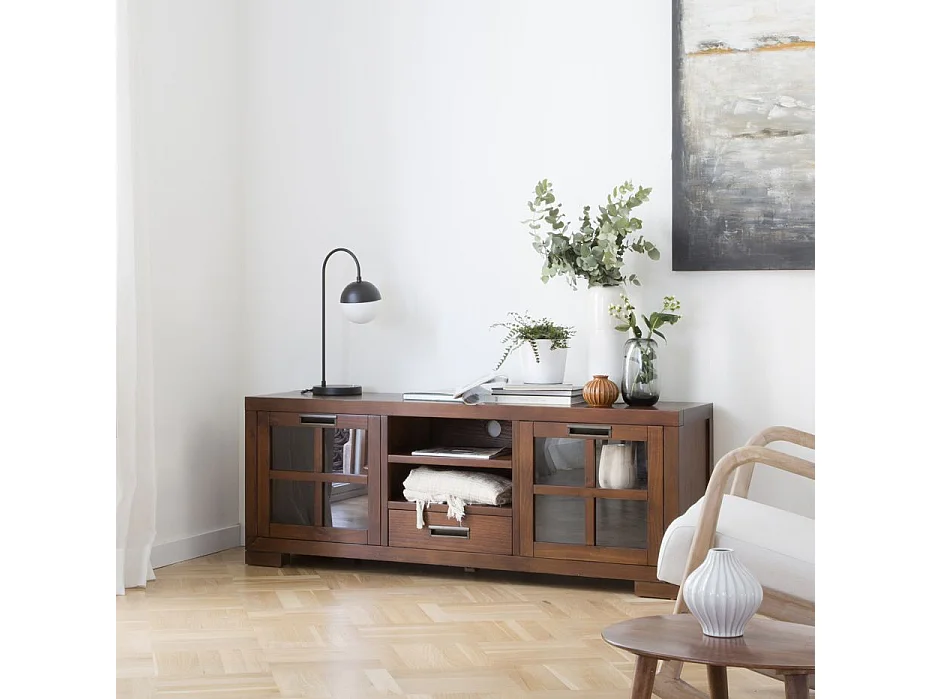 Meuble tv en bois massif marron 160x60