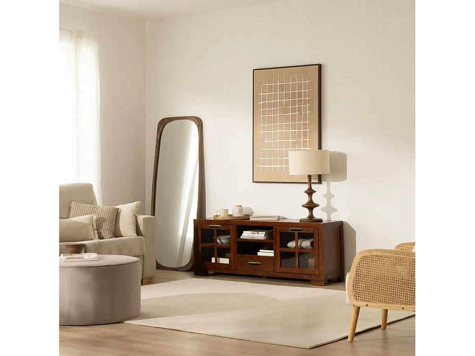 Meuble tv en bois massif marron 160x60