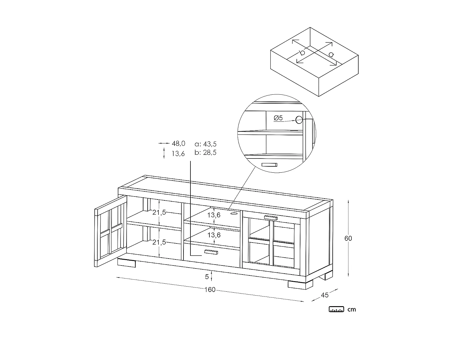 Meuble tv en bois massif blanc 160x60
