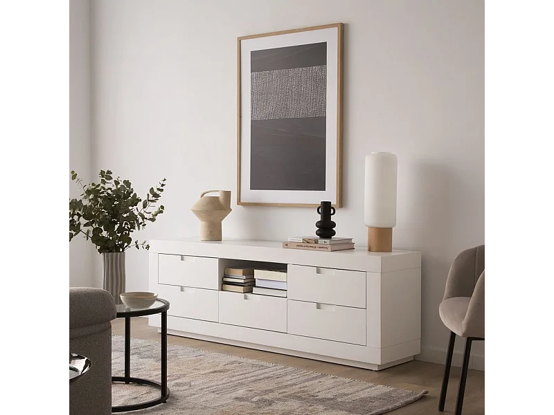 Meuble tv en bois massif blanc 160x57