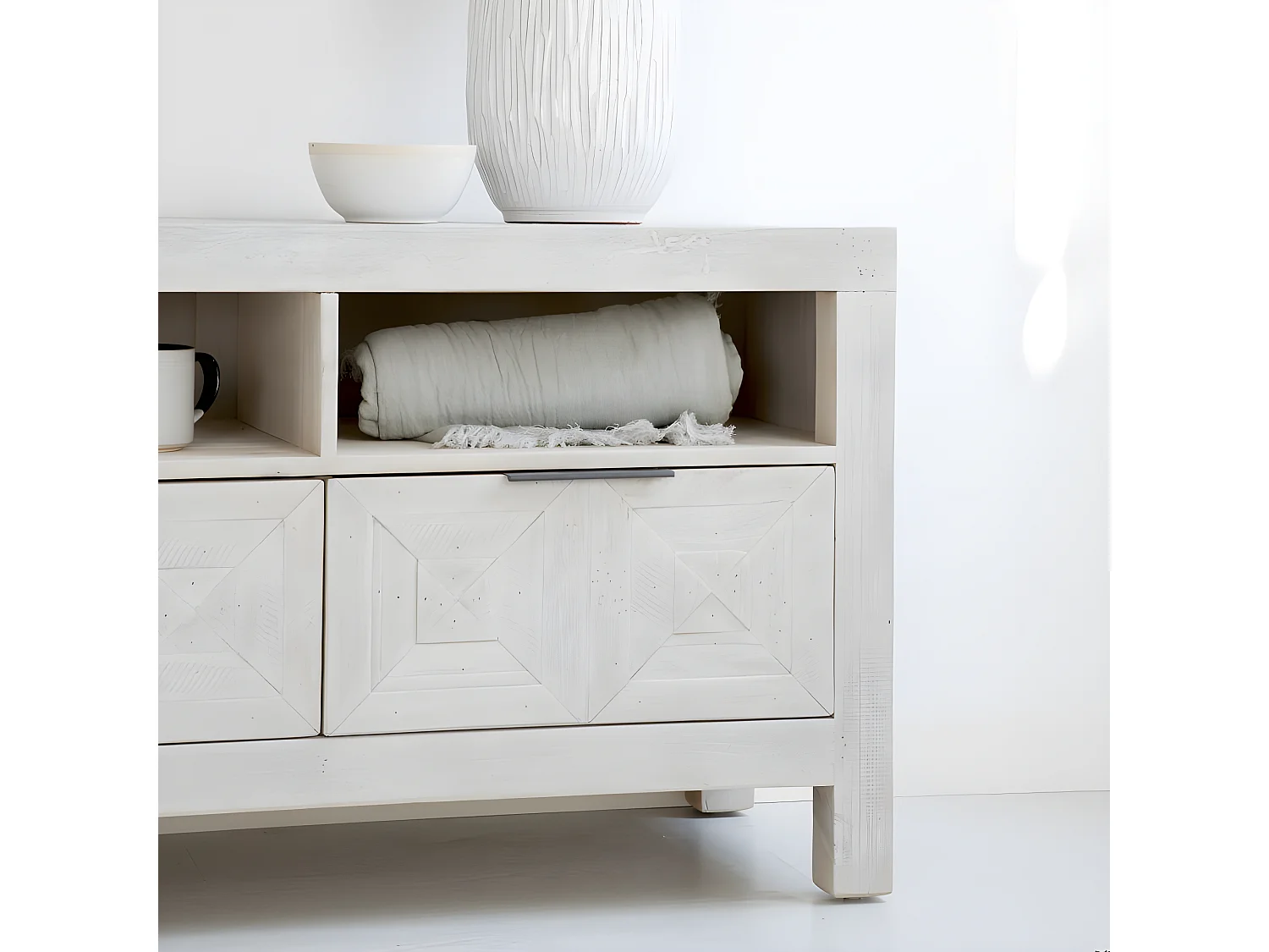 Meuble tv en bois massif blanc 173x62