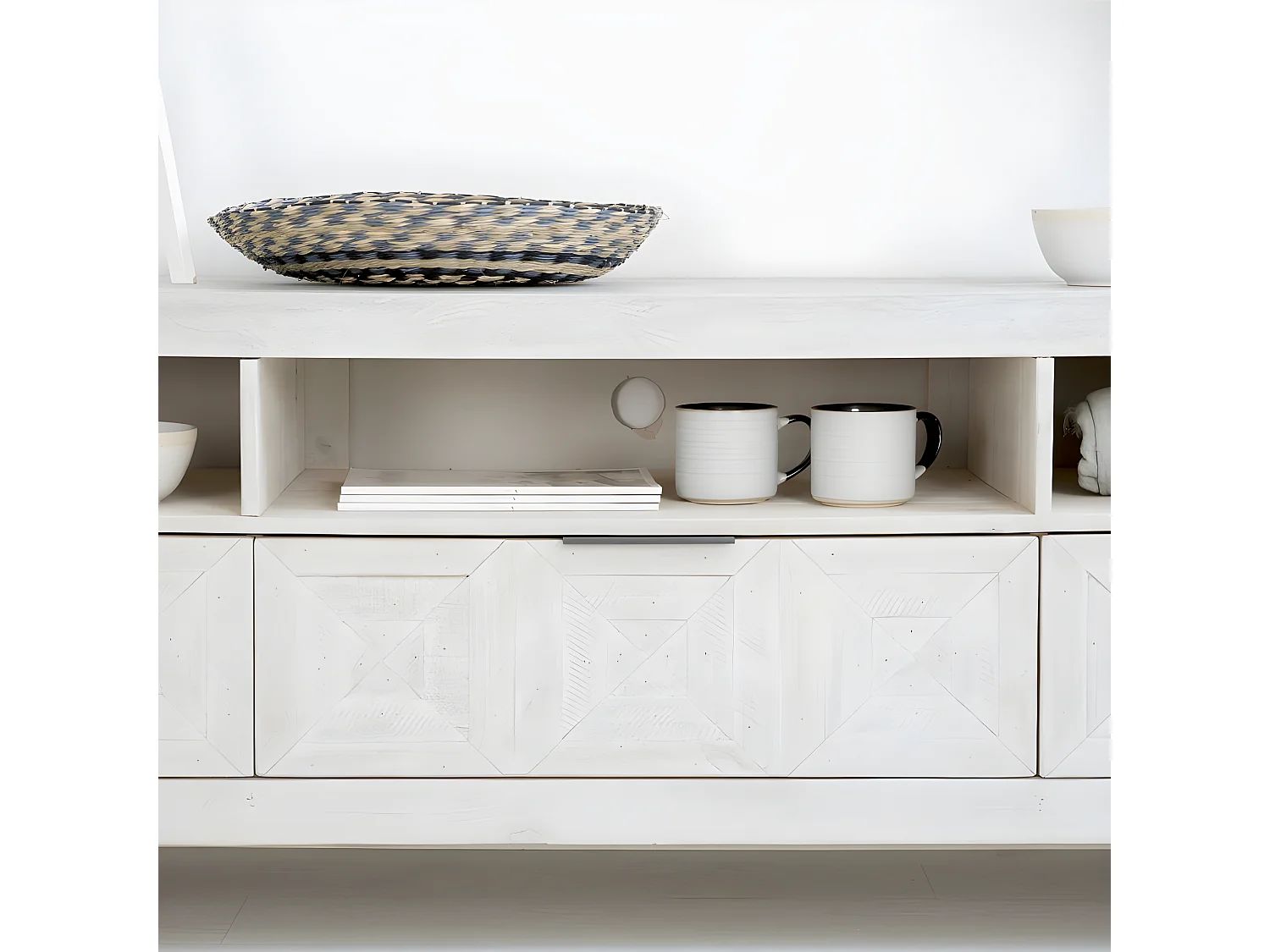 Meuble tv en bois massif blanc 173x62