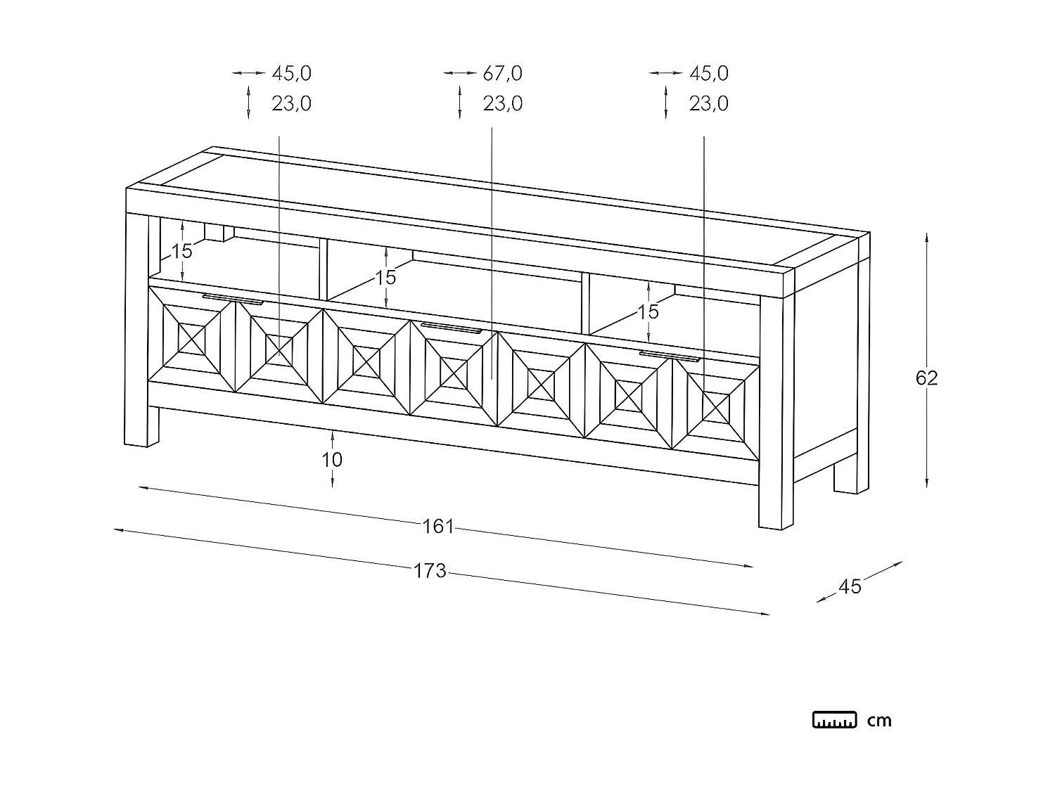 Meuble tv en bois massif blanc 173x62