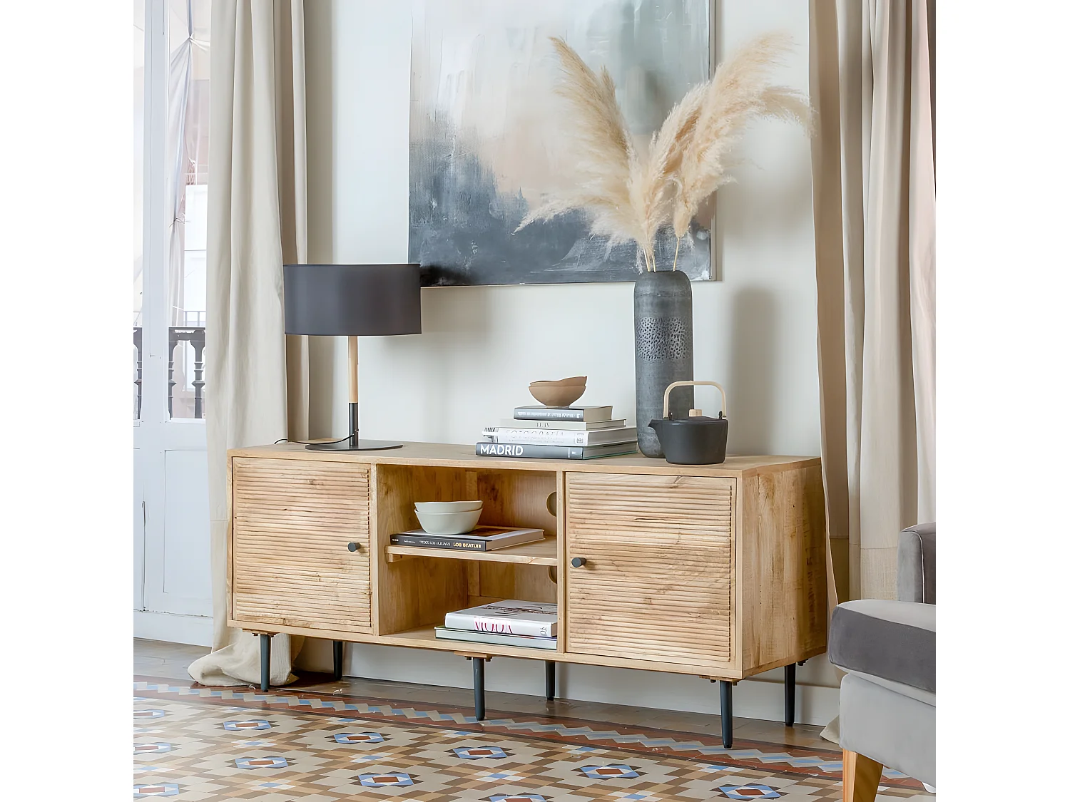 Mobile tv legno massiccio di mango naturale 40x61