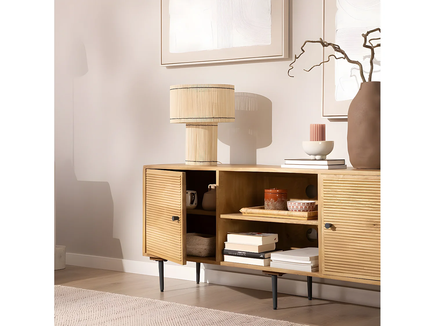 Mobile tv legno massiccio di mango naturale 40x61