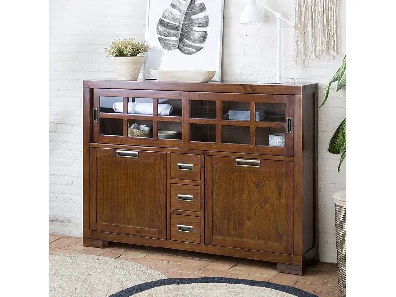 Credenza legno massello e impiallacciatura naturale di mindi Tek 30x105