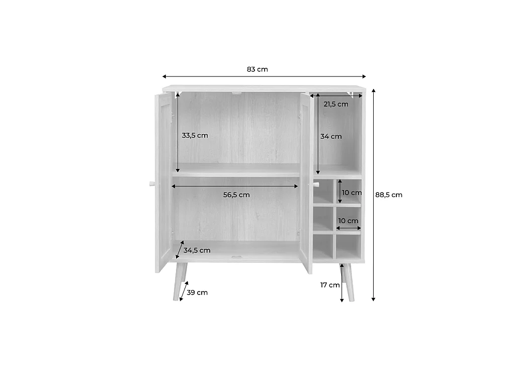 Portabottiglie in legno e vimini 83 cm