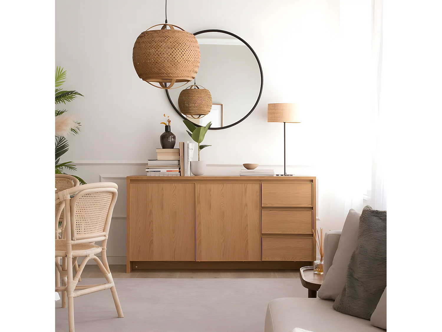 Credenza tavola in lamiera naturale e tavola laminata tecnica naturale 45x80