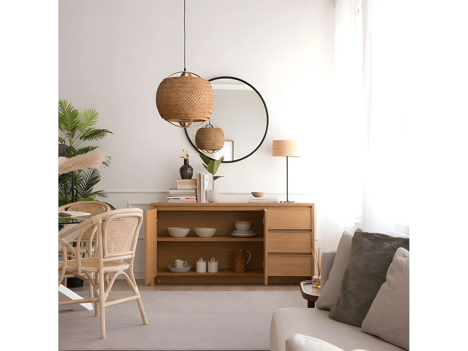 Credenza tavola in lamiera naturale e tavola laminata tecnica naturale 45x80