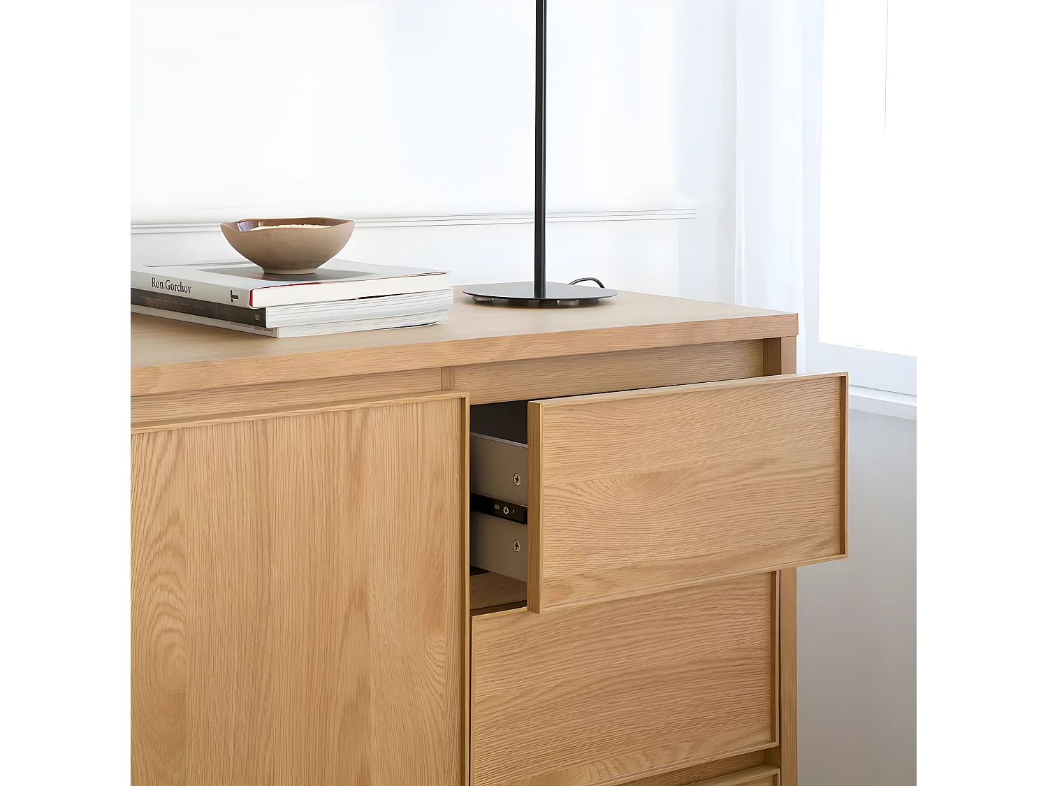Credenza tavola in lamiera naturale e tavola laminata tecnica naturale 45x80