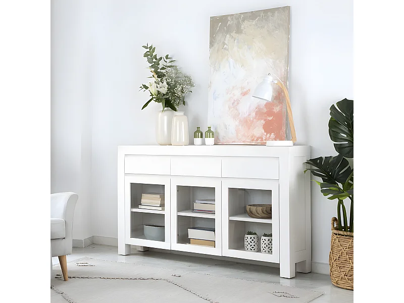 Buffet en bois massif blanc 147x86