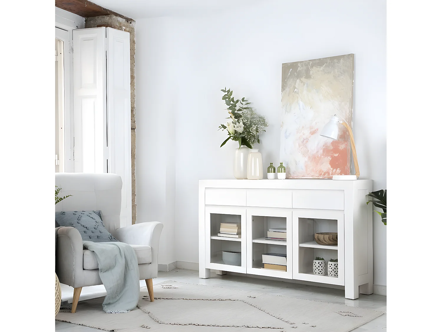 Buffet en bois massif blanc 147x86