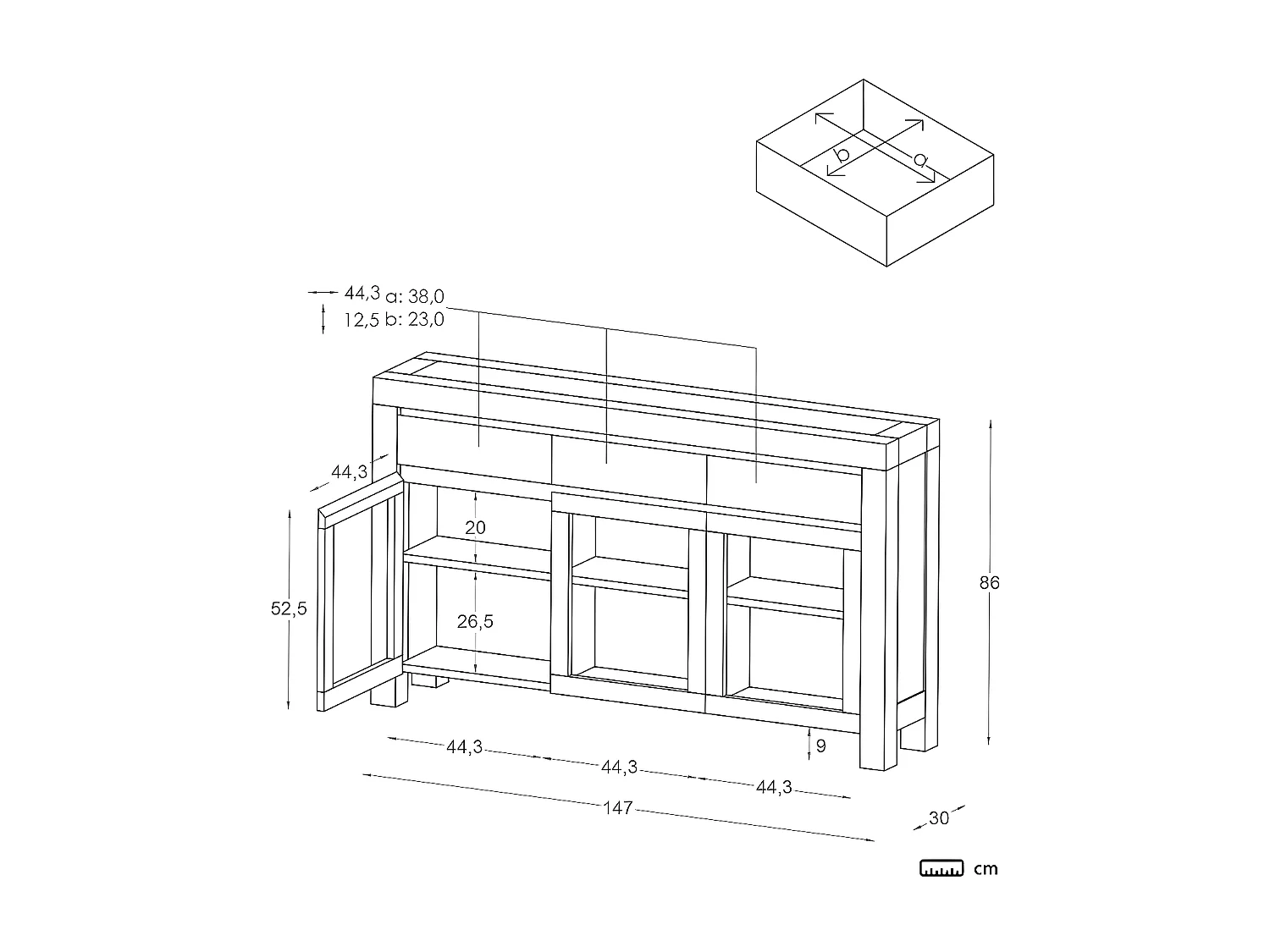 Buffet en bois massif blanc 147x86