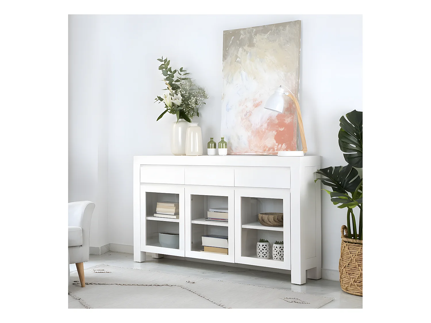 Buffet en bois massif blanc 147x86