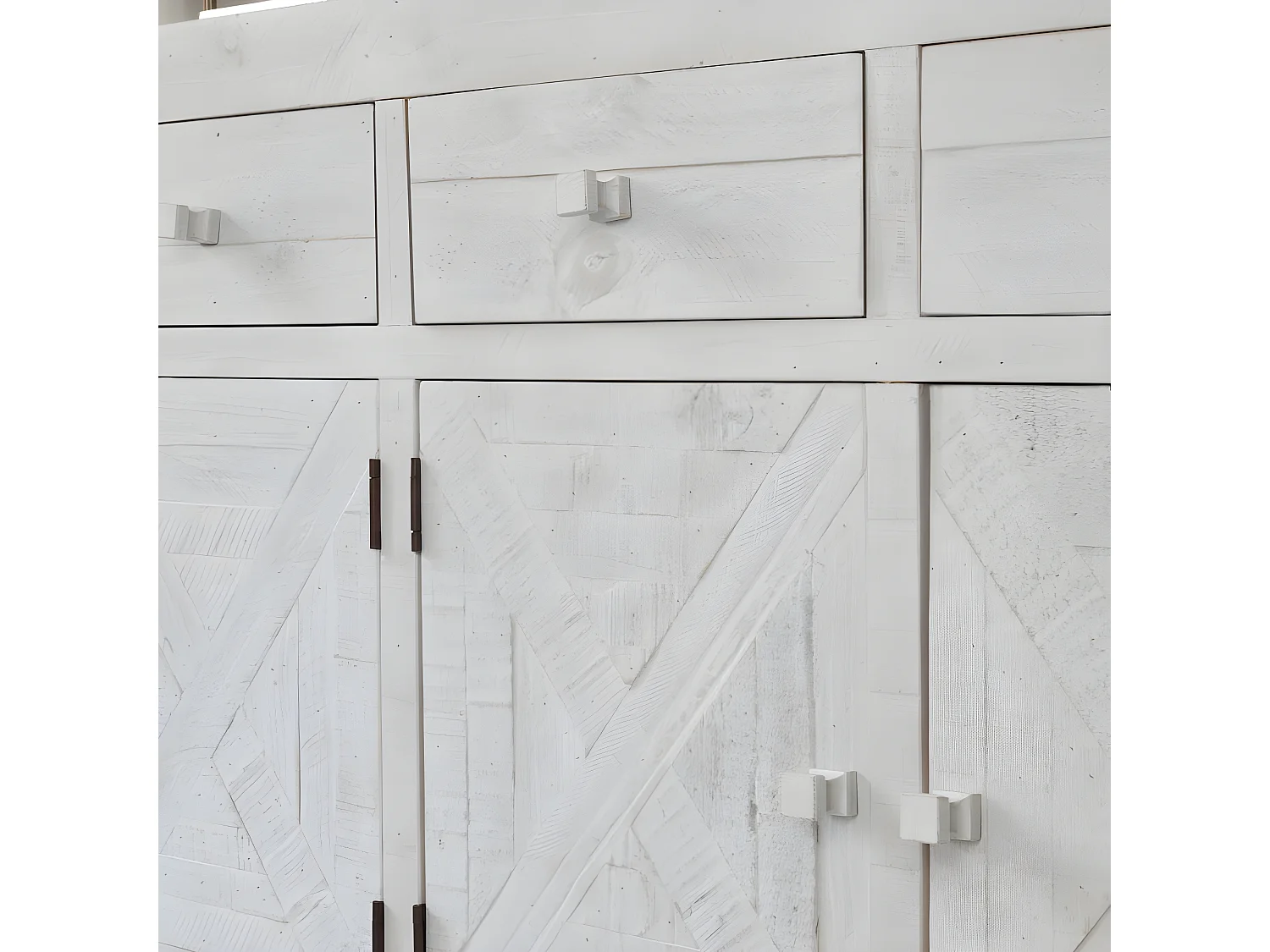 Credenza tavola in legno massello e tavola in mdf bianco 45x85