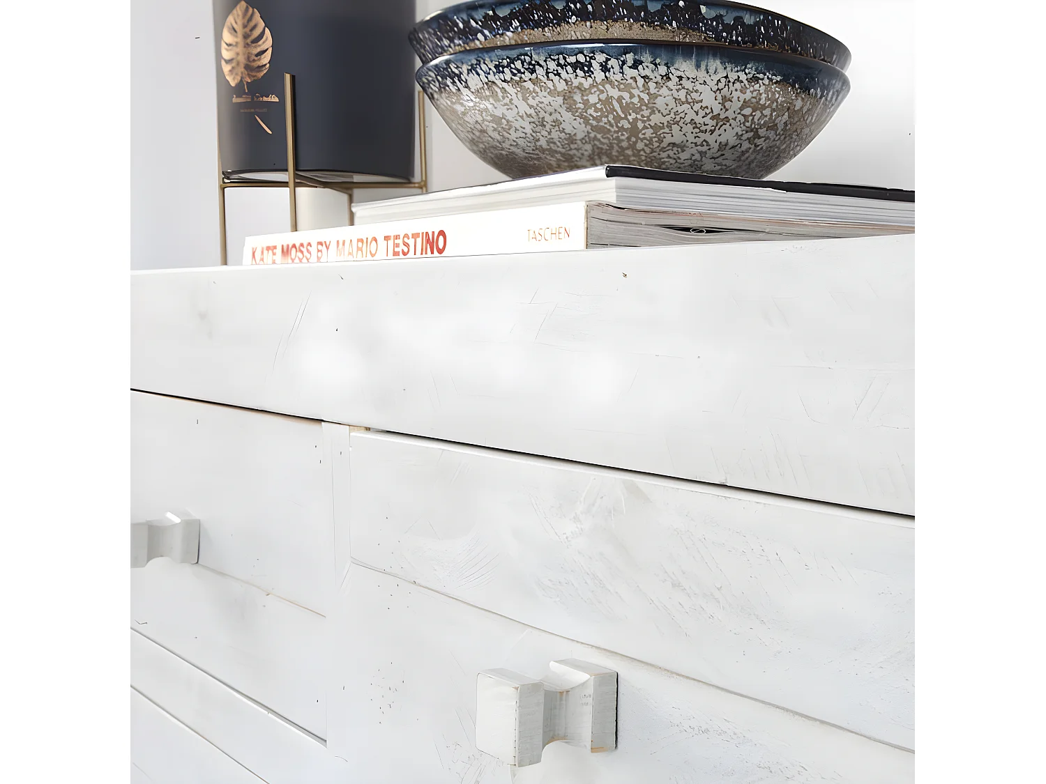 Credenza tavola in legno massello e tavola in mdf bianco 45x85