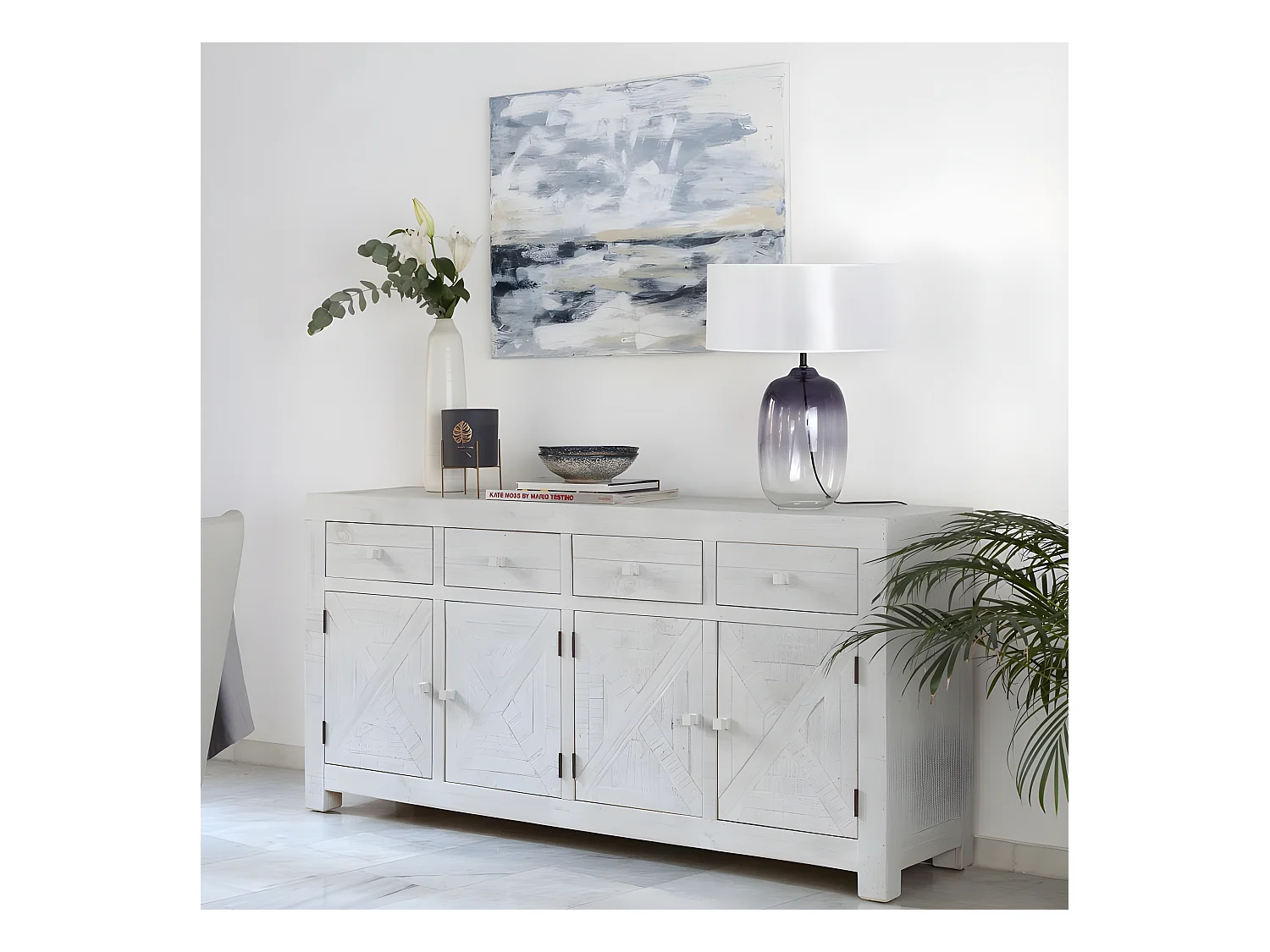 Buffet en bois massif blanc 170x85