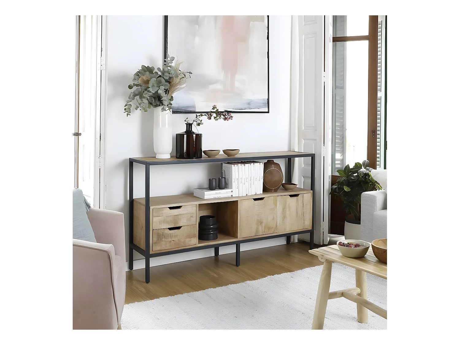 Buffet en bois massif naturel 155x85