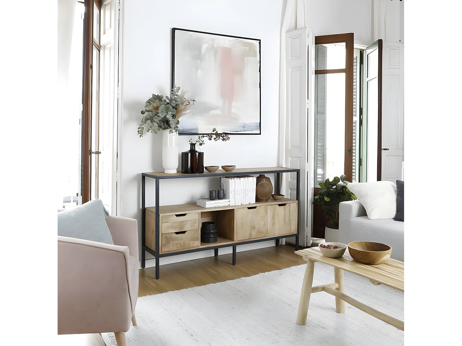 Credenza legno massiccio di mango naturale 35x85