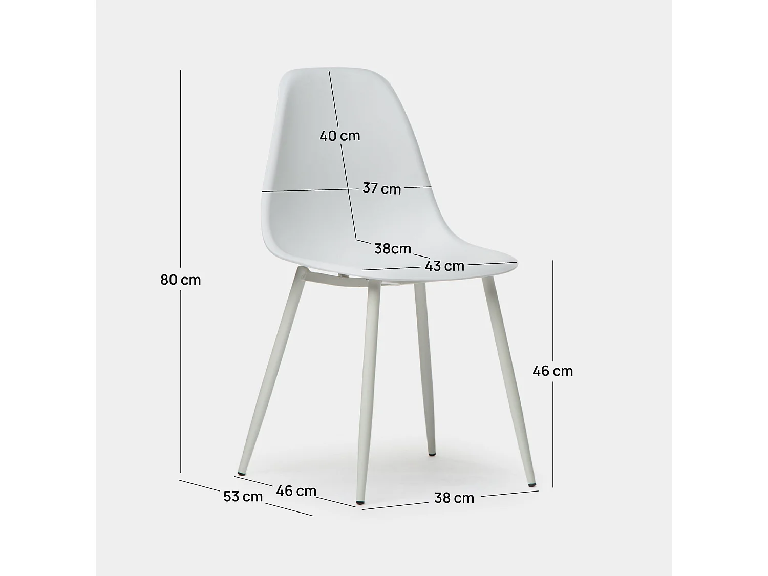 Chaise de salle à manger en plastique blanc 45x80 cm-Nina