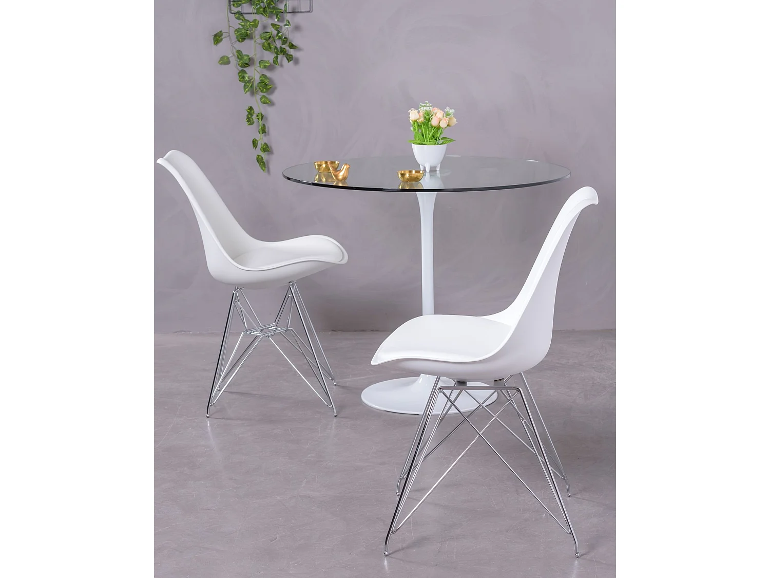 Chaise de salle à manger avec pieds en métal - Shark - Blanc