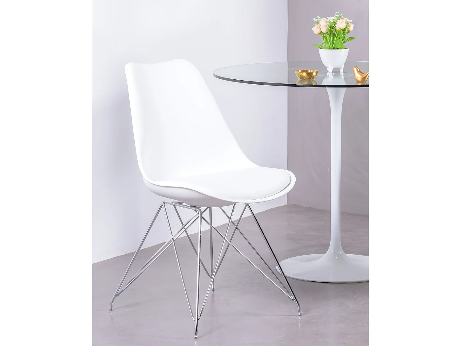 Chaise de salle à manger avec pieds en métal - Shark - Blanc