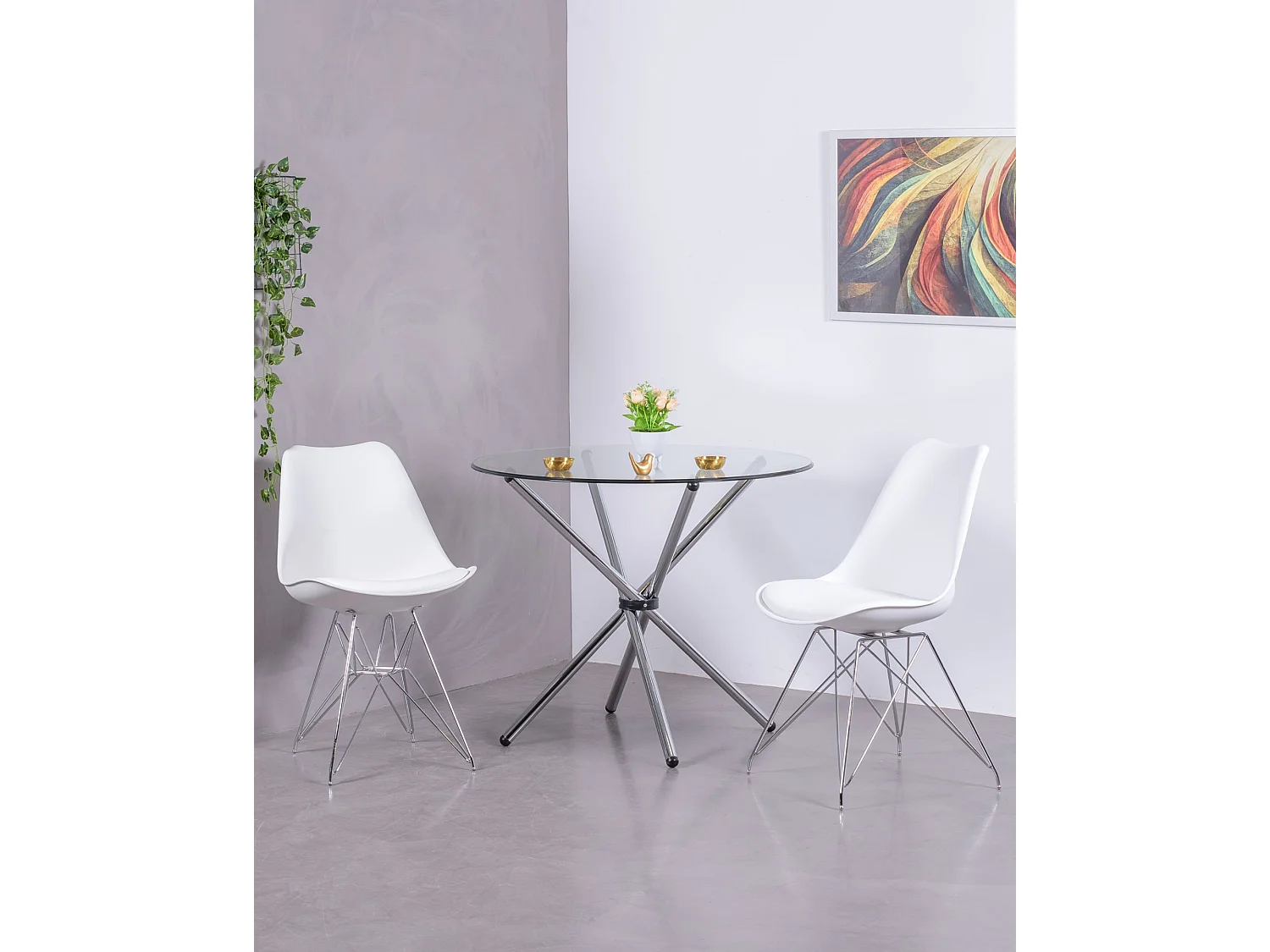 Chaise de salle à manger avec pieds en métal - Shark - Blanc