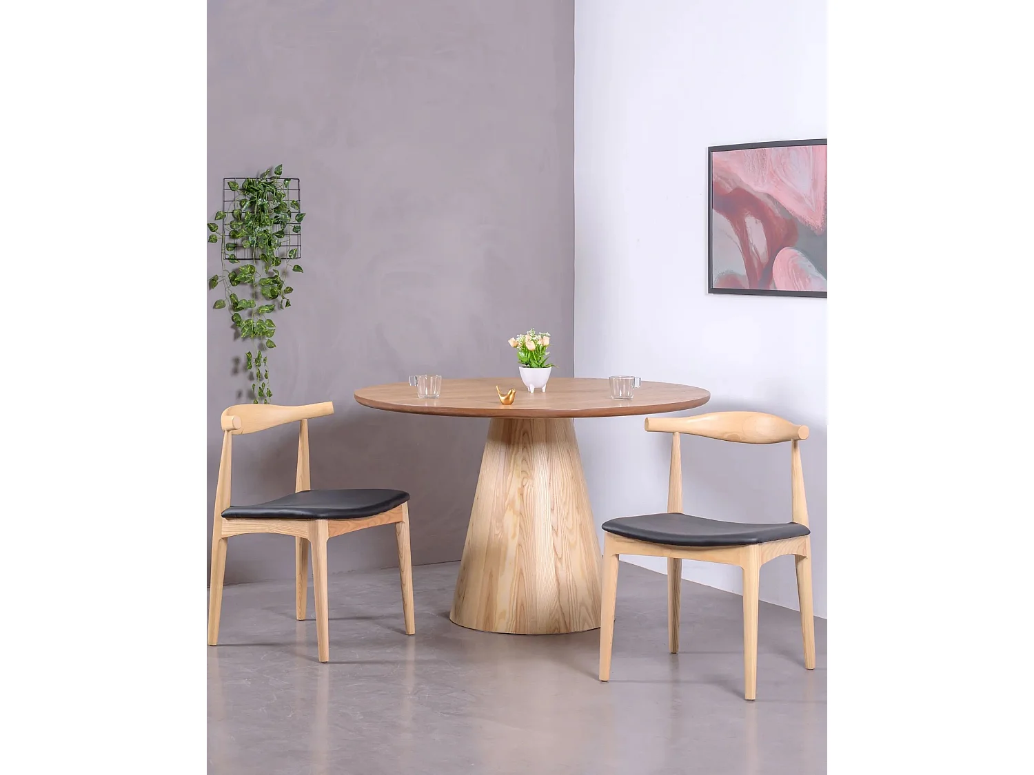 Table de salle à manger avec pied central en frêne (120cm) - Nest - Frêne naturel
