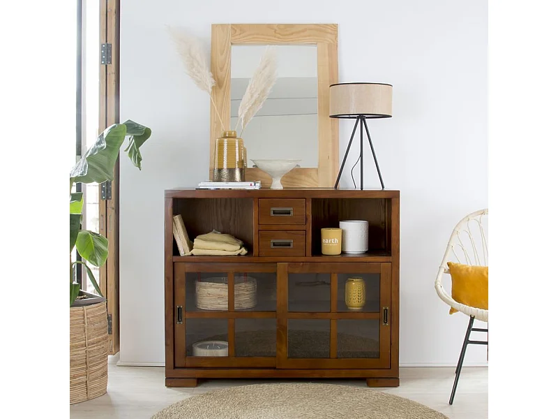 Credenza legno massello e impiallacciatura naturale di mindi Tek 35x94