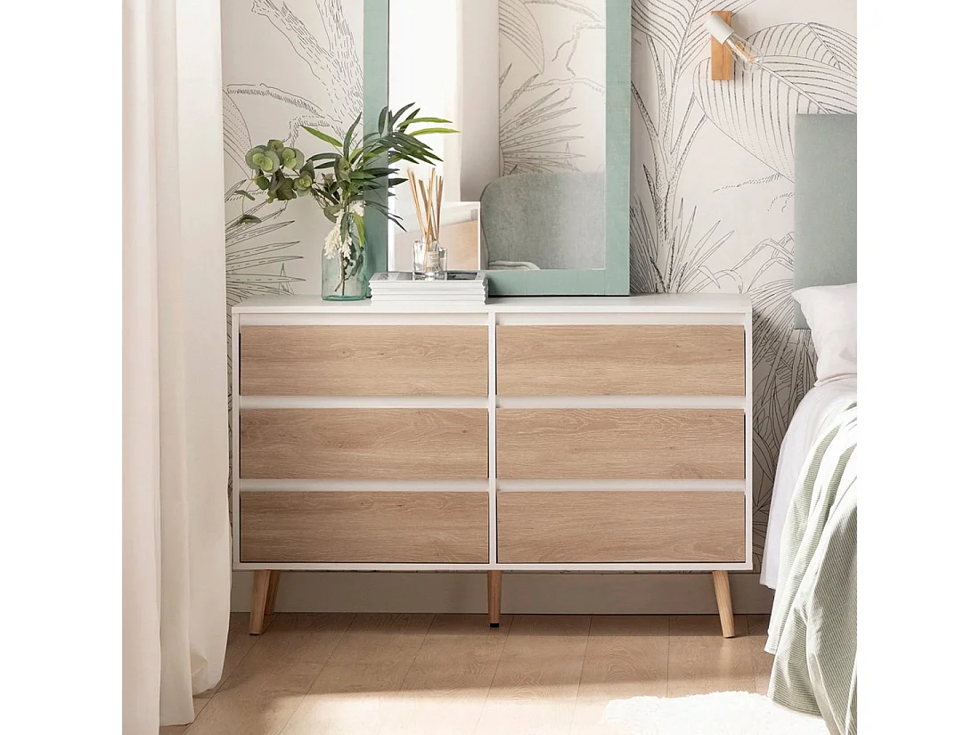 Commode double en laqué blanc naturel 120x76 cm-Kemi