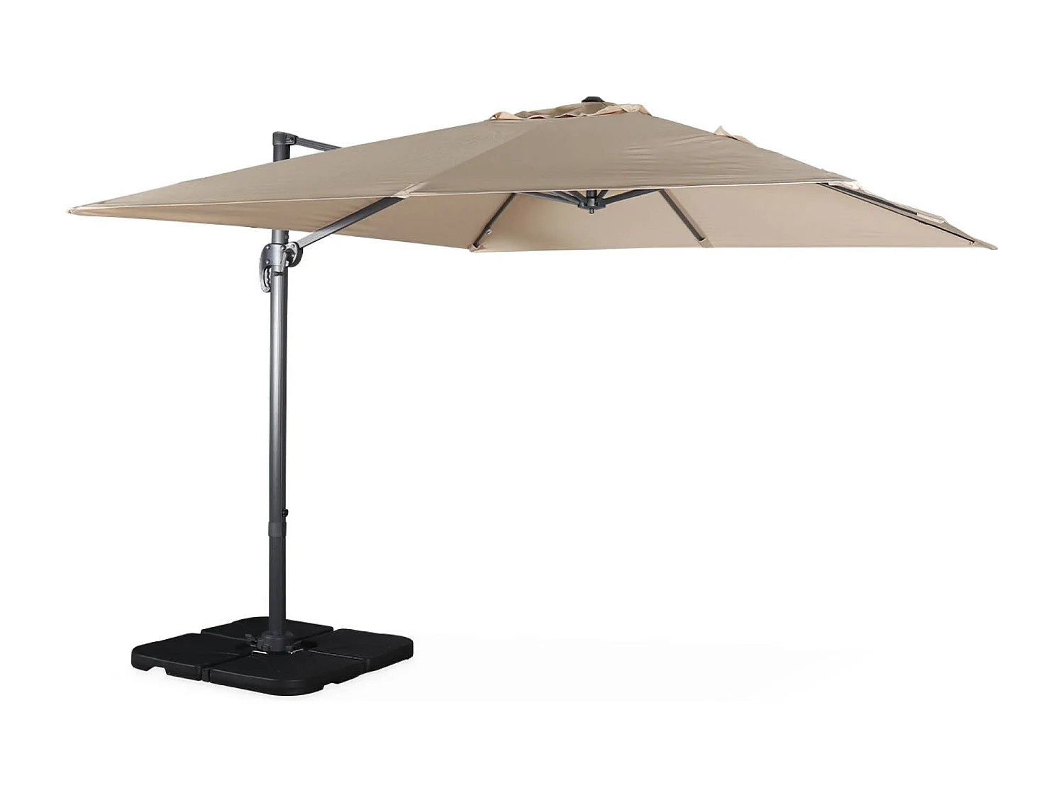 Ombrellone decentrato quadrato 3x3m + set di 4 piastrelle 50x50cm,