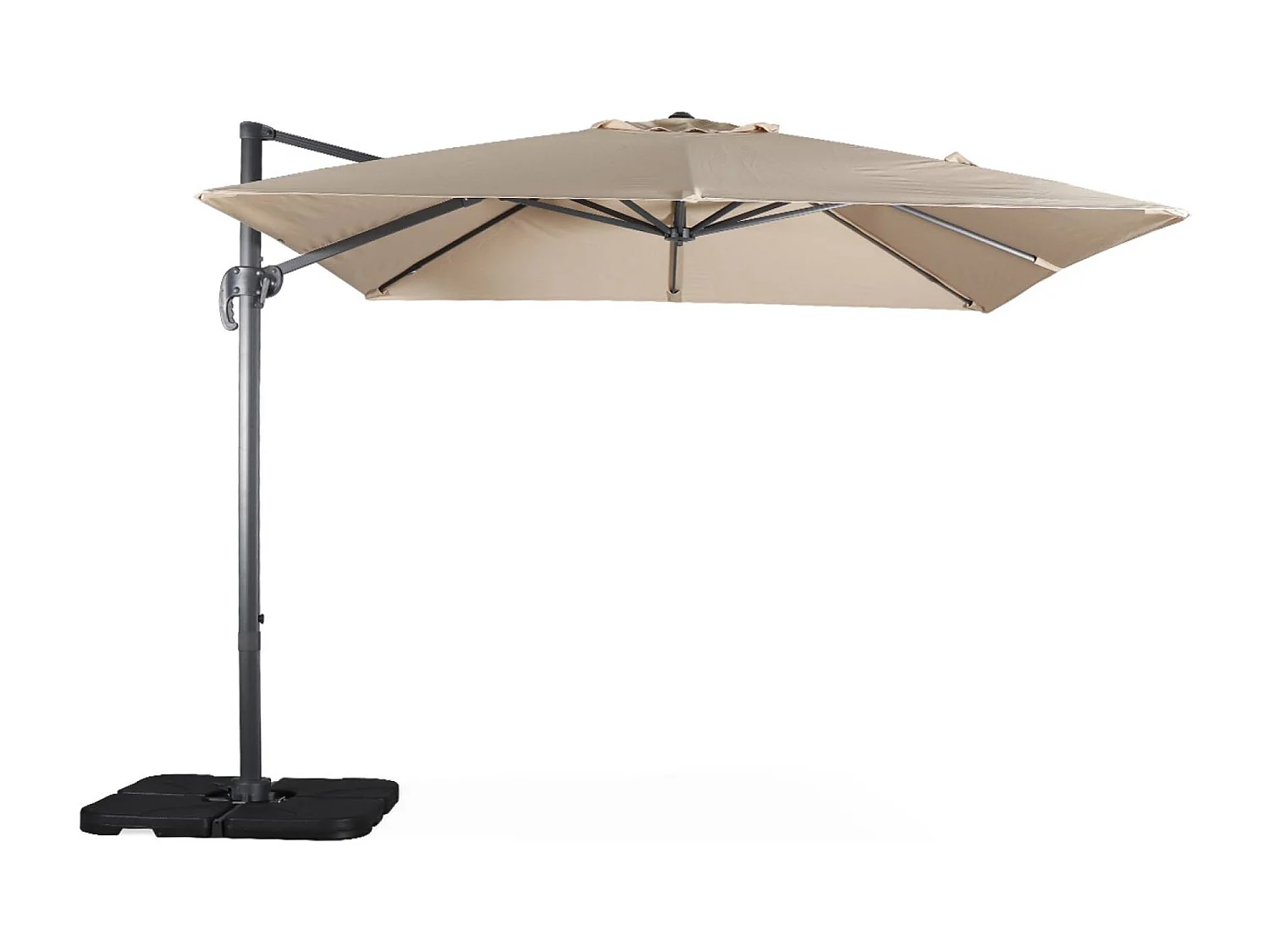 Ombrellone decentrato quadrato 3x3m + set di 4 piastrelle 50x50cm,