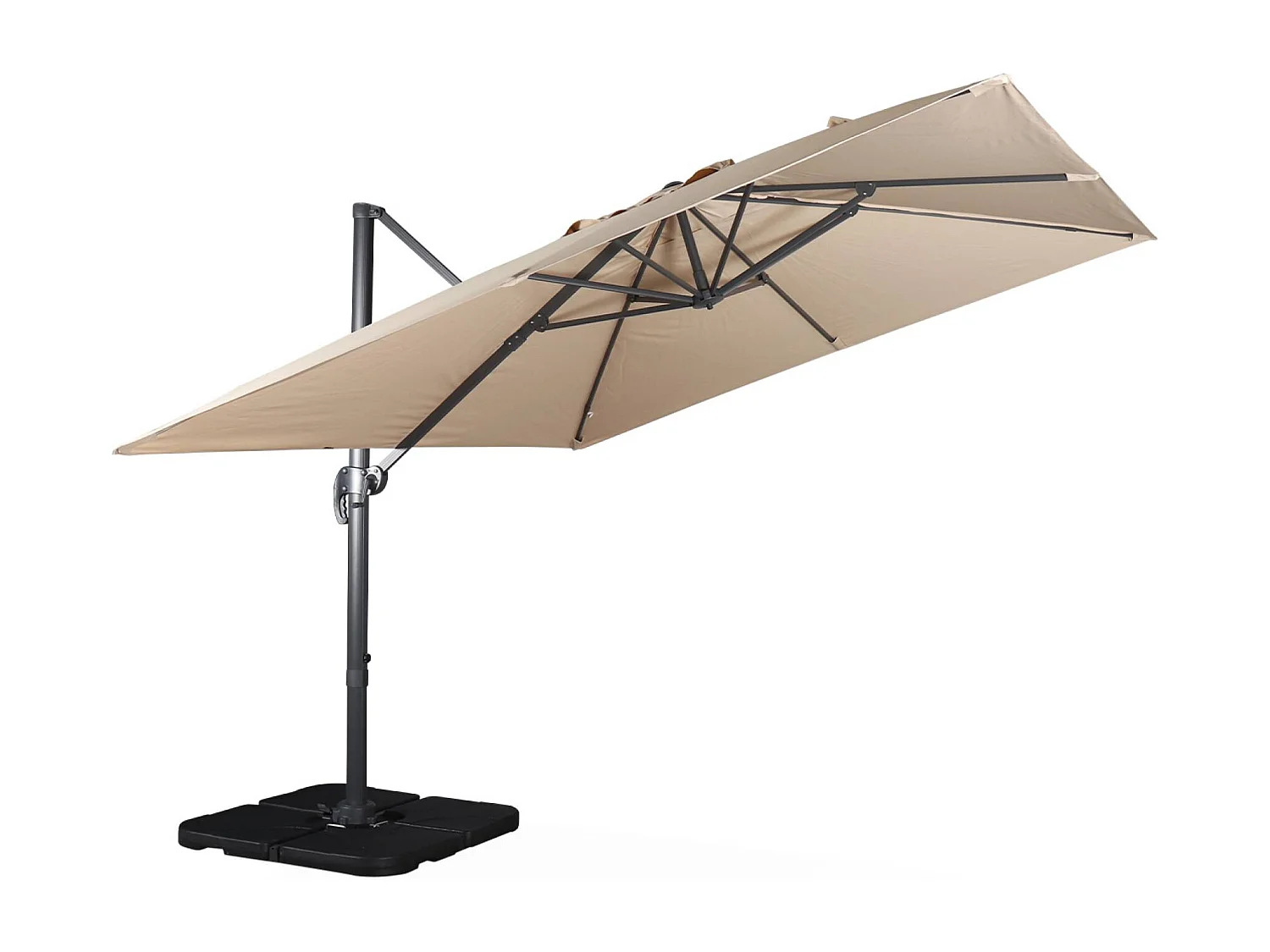 Ombrellone decentrato quadrato 3x3m + set di 4 piastrelle 50x50cm,