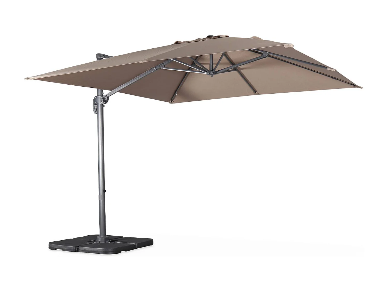 Ombrellone decentrato quadrato 3x3m + set di 4 piastrelle 50x50cm,