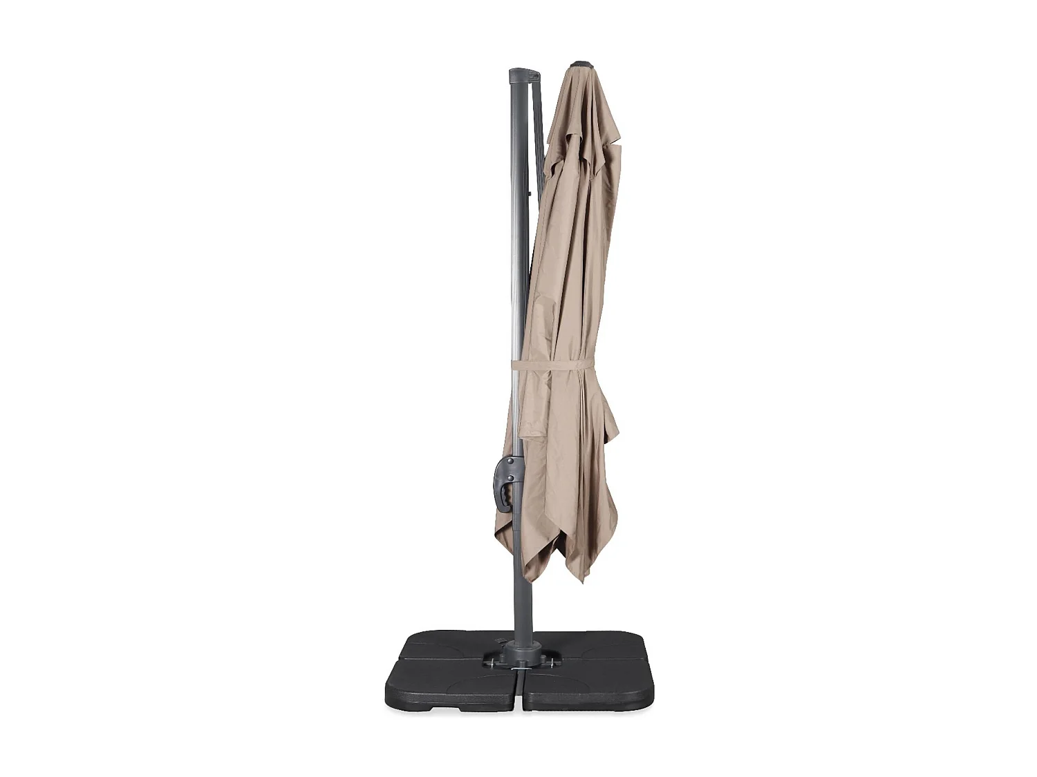 Parasol déporté carré taupe 3x3m structure grise + Lot de 4 dalles à lester 50x50cm