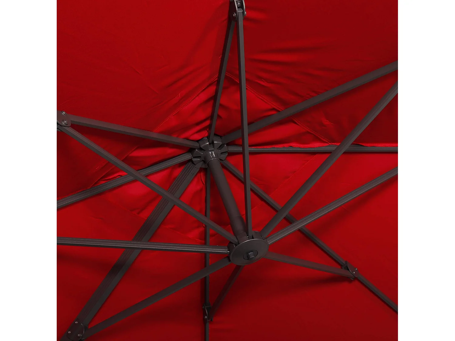 Parasol déporté carré rouge 3x3m structure grise + Lot de 4 dalles à lester 50x50cm