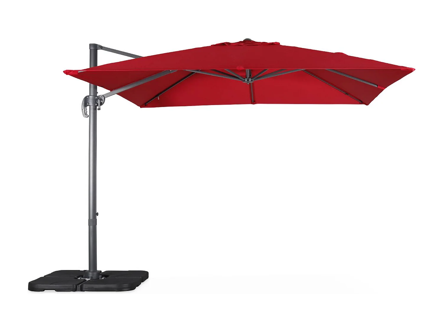 Parasol cuadrado excéntrico, 3x3m + placas de lastre 50x50cm rojo