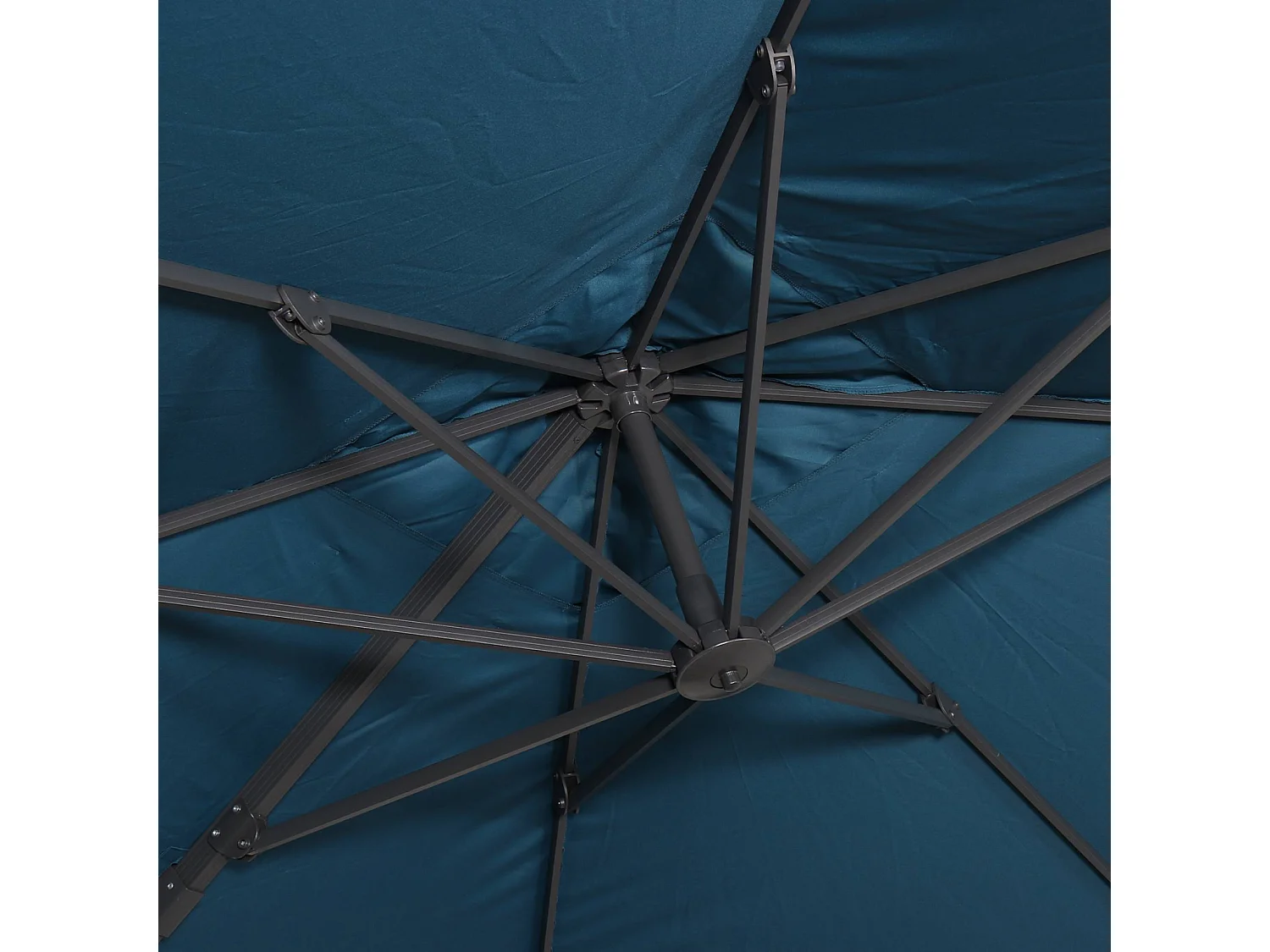 Ombrellone decentrato quadrato 3x3m + set di 4 piastrelle 50x50cm, blu