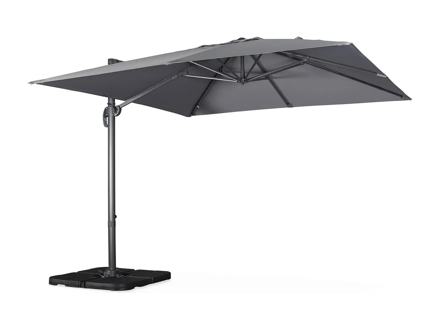 Ombrellone decentrato quadrato 3x3m + set di 4 piastrelle 50x50cm,