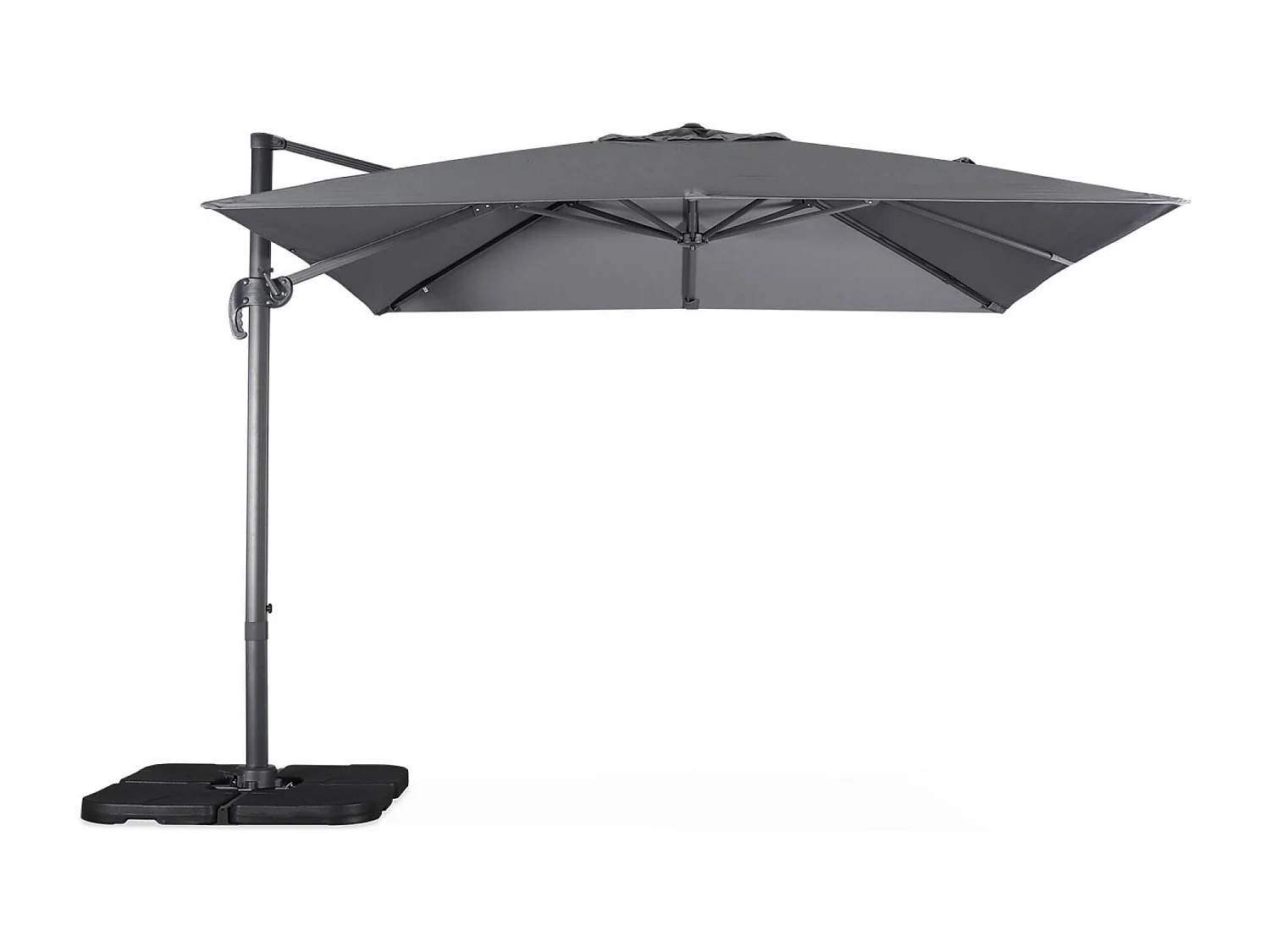 Ombrellone decentrato quadrato 3x3m + set di 4 piastrelle 50x50cm,