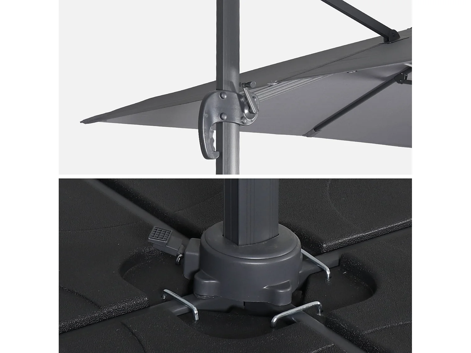 Ombrellone decentrato quadrato 3x3m + set di 4 piastrelle 50x50cm,