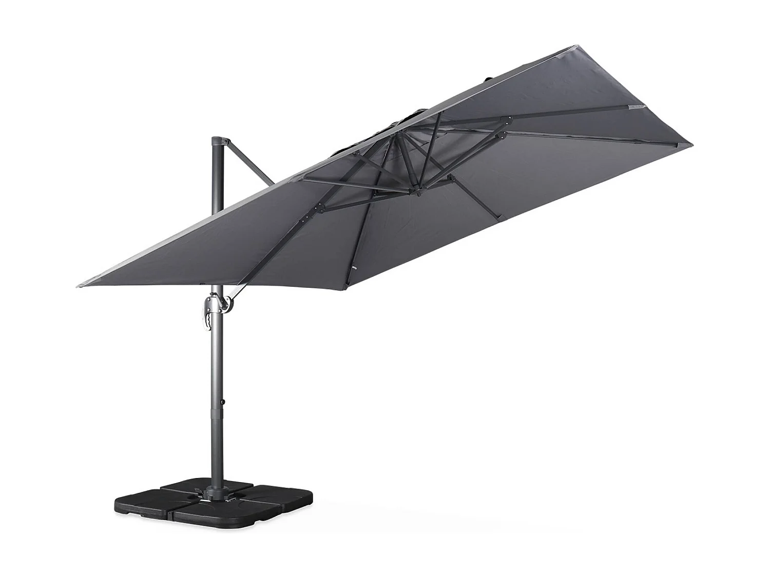 Ombrellone decentrato quadrato 3x3m + set di 4 piastrelle 50x50cm,