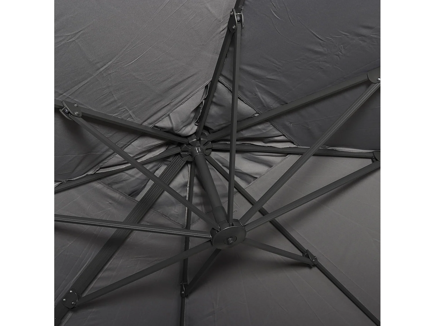 Ombrellone decentrato quadrato 3x3m + set di 4 piastrelle 50x50cm,