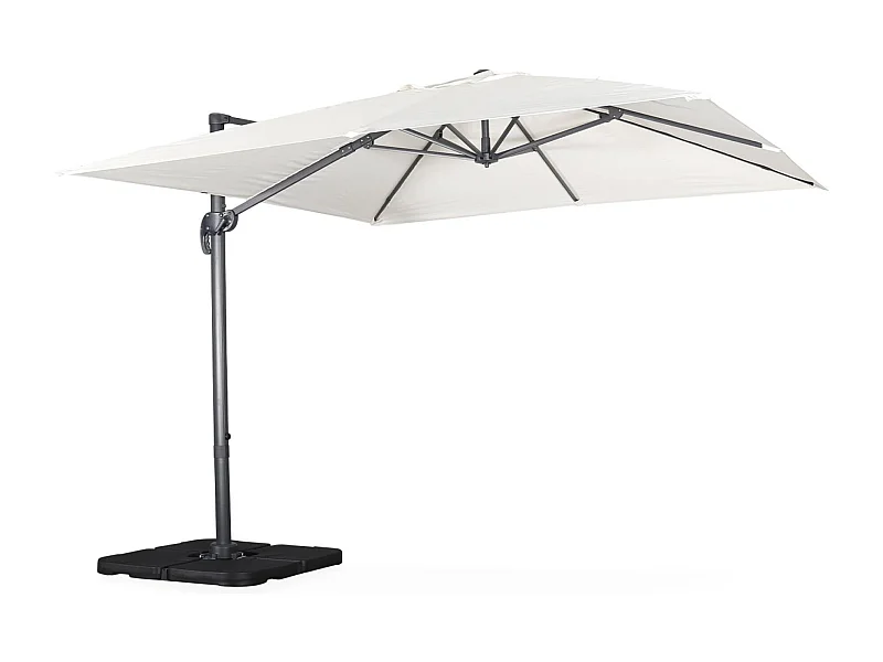 Ombrellone decentrato quadrato 3x3m + set di 4 piastrelle 50x50cm,