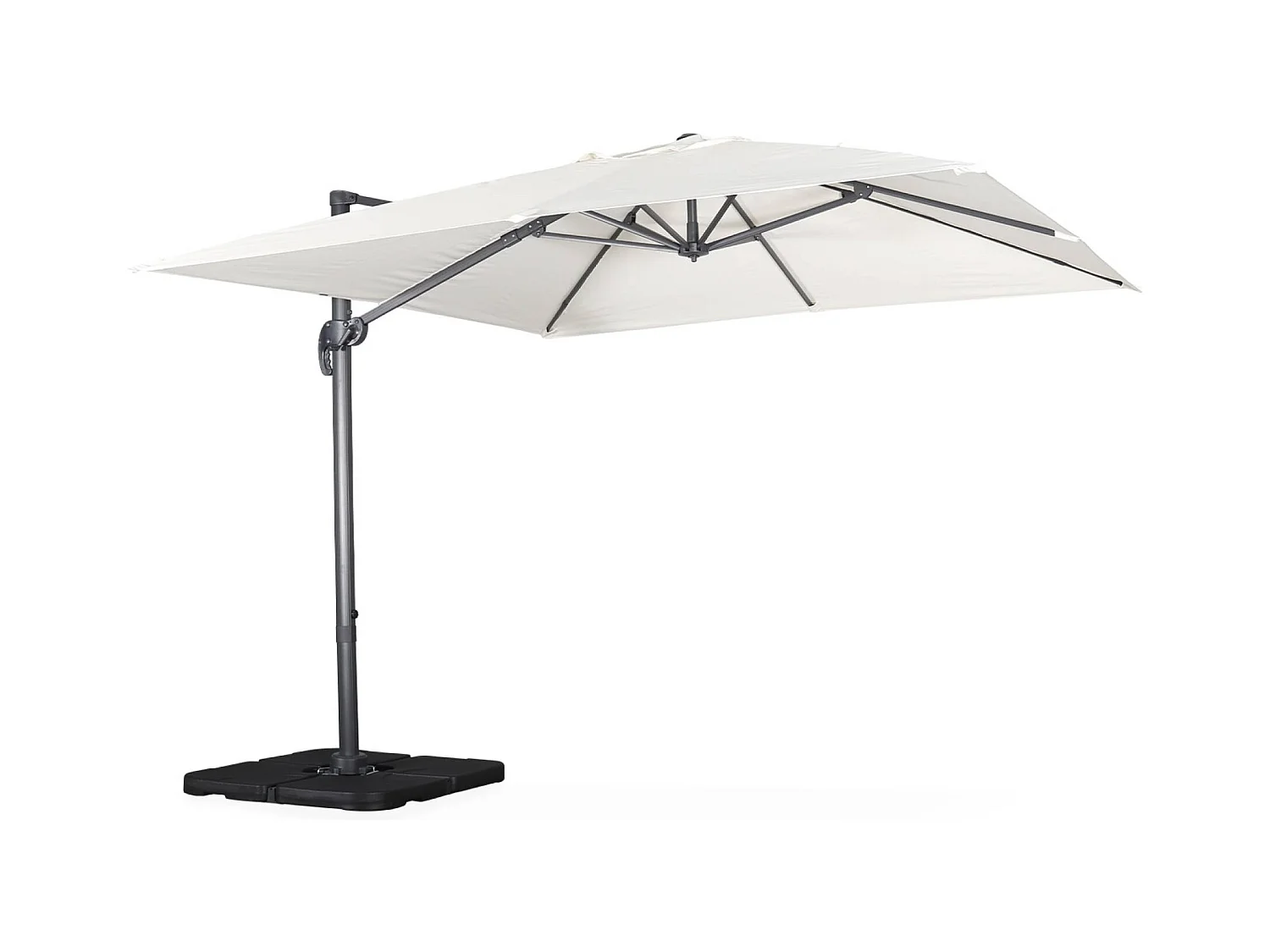 Ombrellone decentrato quadrato 3x3m + set di 4 piastrelle 50x50cm,